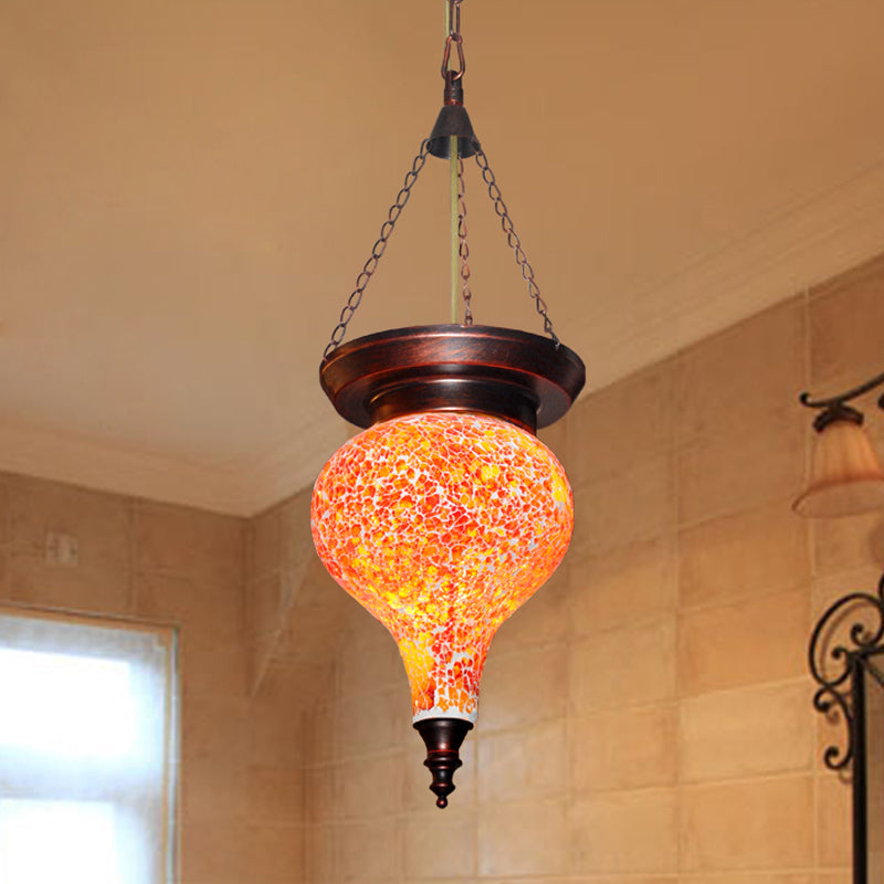 Traditional Urn Hanging Pendant 1 Head Multicolored Stained Glass Suspended Lighting Fixture in Orange Red Clearhalo 'Ceiling Lights' 'Pendant Lights' 'Pendants' Lighting' 361026