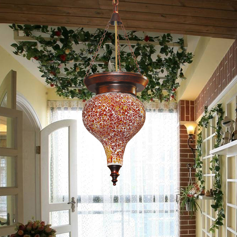 Traditional Urn Hanging Pendant 1 Head Multicolored Stained Glass Suspended Lighting Fixture in Orange Red Clearhalo 'Ceiling Lights' 'Pendant Lights' 'Pendants' Lighting' 361027