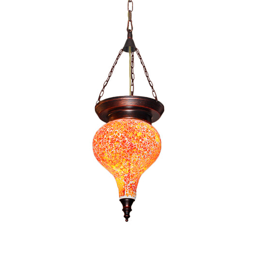 Traditional Urn Hanging Pendant 1 Head Multicolored Stained Glass Suspended Lighting Fixture in Orange Red Clearhalo 'Ceiling Lights' 'Pendant Lights' 'Pendants' Lighting' 361028