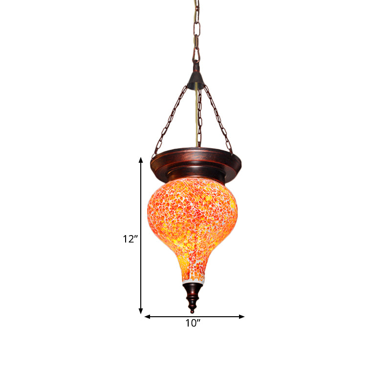 Traditional Urn Hanging Pendant 1 Head Multicolored Stained Glass Suspended Lighting Fixture in Orange Red Clearhalo 'Ceiling Lights' 'Pendant Lights' 'Pendants' Lighting' 361029