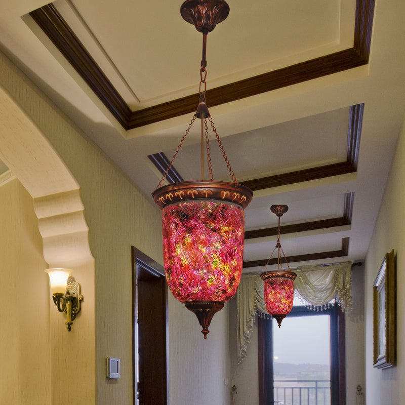 Cut Glass Red Hanging Light Urn 1 Light Vintage Down Lighting Pendant for Hallway Red Clearhalo 'Ceiling Lights' 'Pendant Lights' 'Pendants' Lighting' 361030_c6d3b93a-4977-49c8-b473-5b296851acdb