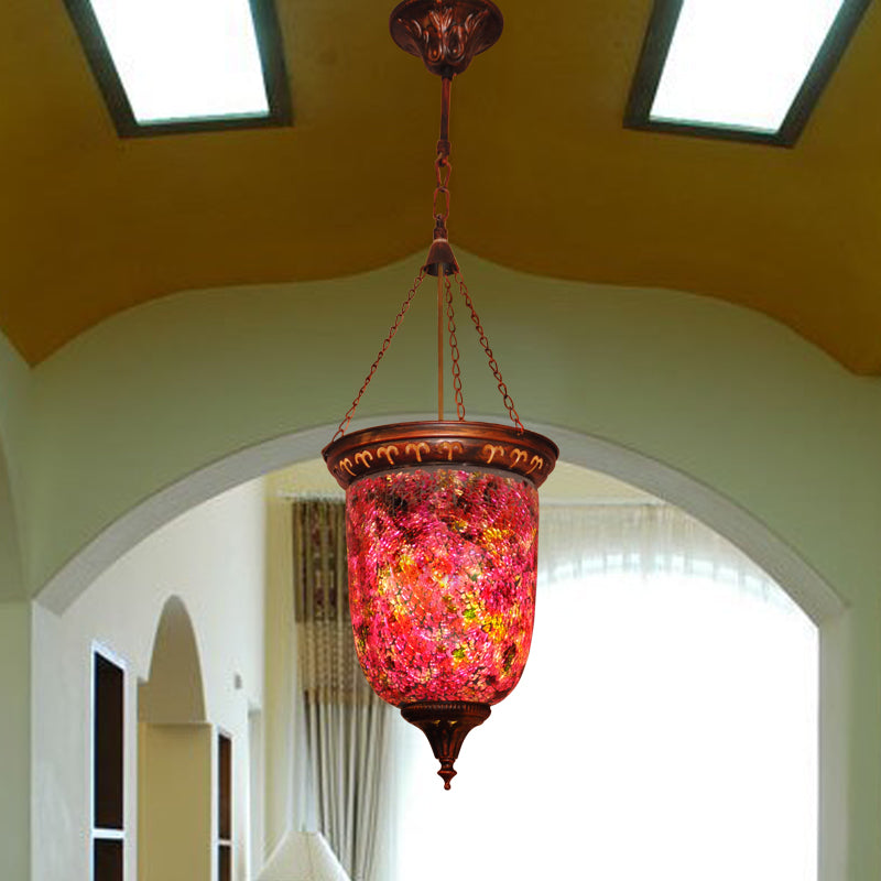 Cut Glass Red Hanging Light Urn 1 Light Vintage Down Lighting Pendant for Hallway Clearhalo 'Ceiling Lights' 'Pendant Lights' 'Pendants' Lighting' 361031