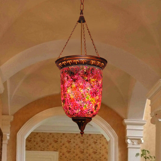 Cut Glass Red Hanging Light Urn 1 Light Vintage Down Lighting Pendant for Hallway Clearhalo 'Ceiling Lights' 'Pendant Lights' 'Pendants' Lighting' 361032