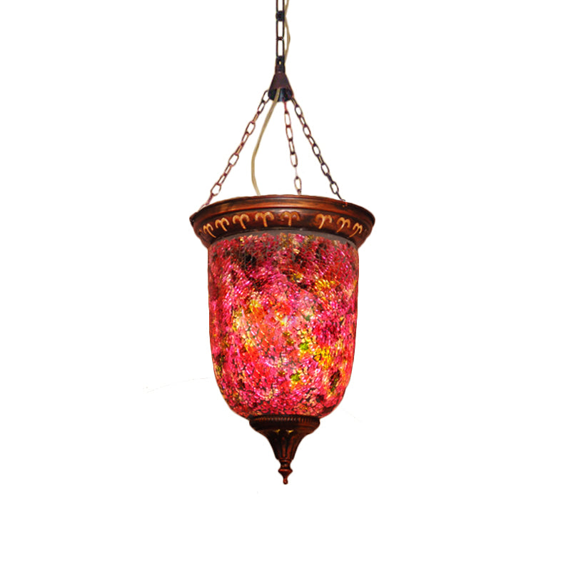 Cut Glass Red Hanging Light Urn 1 Light Vintage Down Lighting Pendant for Hallway Clearhalo 'Ceiling Lights' 'Pendant Lights' 'Pendants' Lighting' 361033