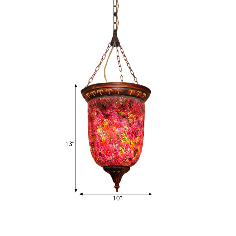 Cut Glass Red Hanging Light Urn 1 Light Vintage Down Lighting Pendant for Hallway Clearhalo 'Ceiling Lights' 'Pendant Lights' 'Pendants' Lighting' 361034