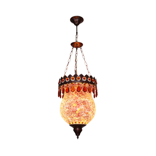 Copper Urn Down Lighting Pendant Retro Hand Cut Glass 1 Light Living Room Ceiling Suspension Lamp Clearhalo 'Ceiling Lights' 'Pendant Lights' 'Pendants' Lighting' 361043