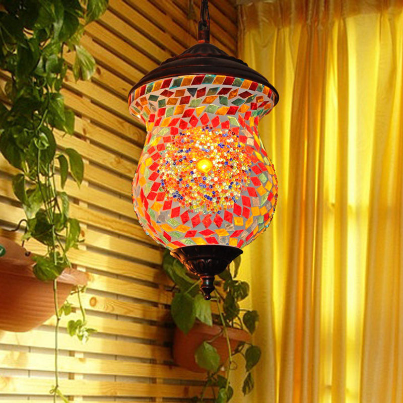 1 Head Urn Pendant Lamp Traditional Copper Stained Art Glass Hanging Light Fixture for Foyer Clearhalo 'Ceiling Lights' 'Pendant Lights' 'Pendants' Lighting' 361046