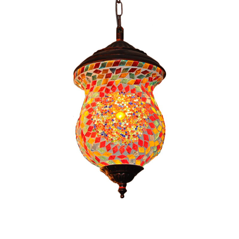 1 Head Urn Pendant Lamp Traditional Copper Stained Art Glass Hanging Light Fixture for Foyer Clearhalo 'Ceiling Lights' 'Pendant Lights' 'Pendants' Lighting' 361048