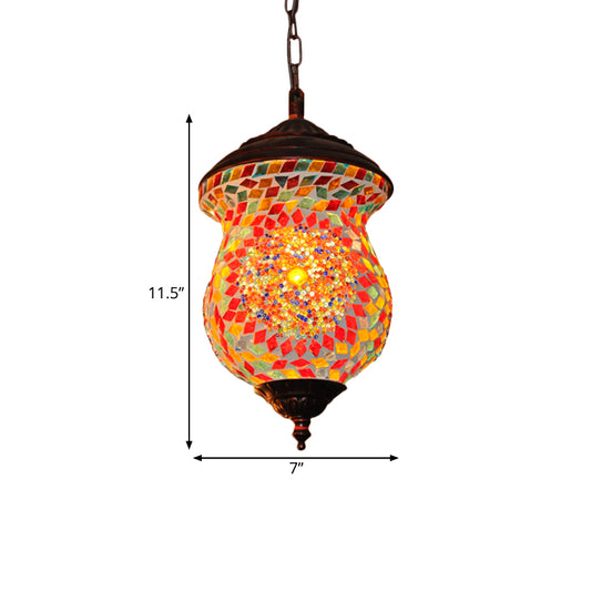 1 Head Urn Pendant Lamp Traditional Copper Stained Art Glass Hanging Light Fixture for Foyer Clearhalo 'Ceiling Lights' 'Pendant Lights' 'Pendants' Lighting' 361049