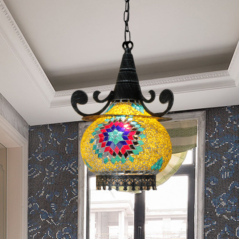 Bohemia Ball Drop Lamp 1 Head Handcrafted Stained Glass Pendant Ceiling Light in Beige/Yellow/Green Clearhalo 'Ceiling Lights' 'Pendant Lights' 'Pendants' Lighting' 361051