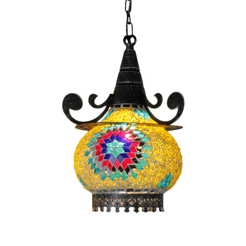 Bohemia Ball Drop Lamp 1 Head Handcrafted Stained Glass Pendant Ceiling Light in Beige/Yellow/Green Clearhalo 'Ceiling Lights' 'Pendant Lights' 'Pendants' Lighting' 361053