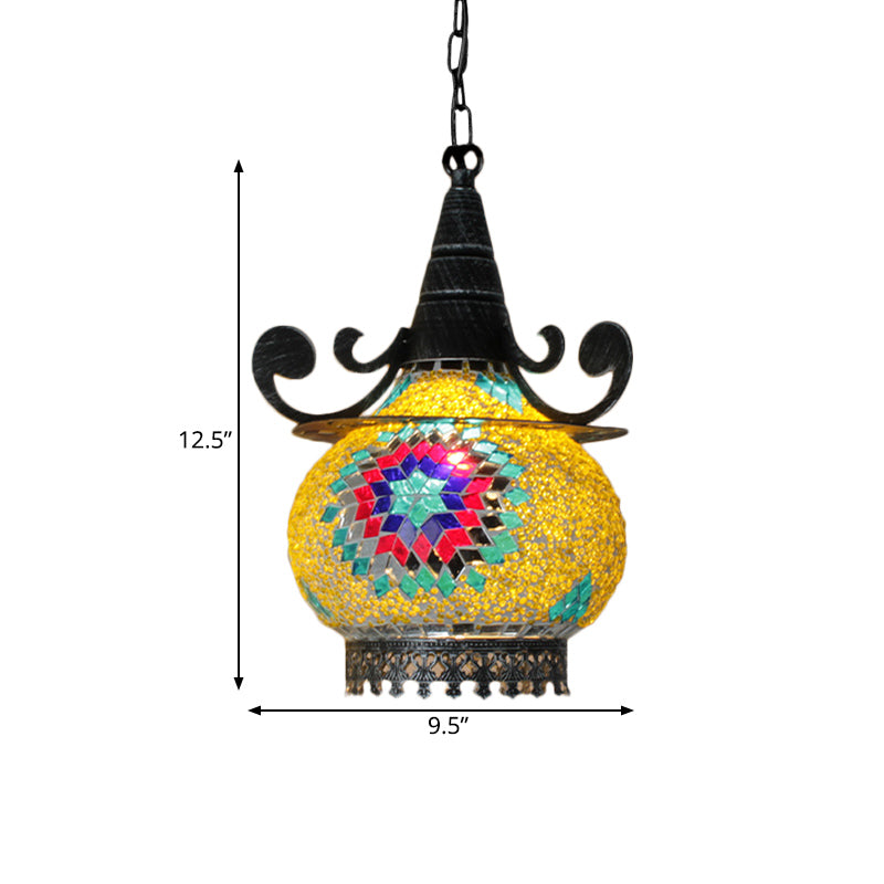 Bohemia Ball Drop Lamp 1 Head Handcrafted Stained Glass Pendant Ceiling Light in Beige/Yellow/Green Clearhalo 'Ceiling Lights' 'Pendant Lights' 'Pendants' Lighting' 361054