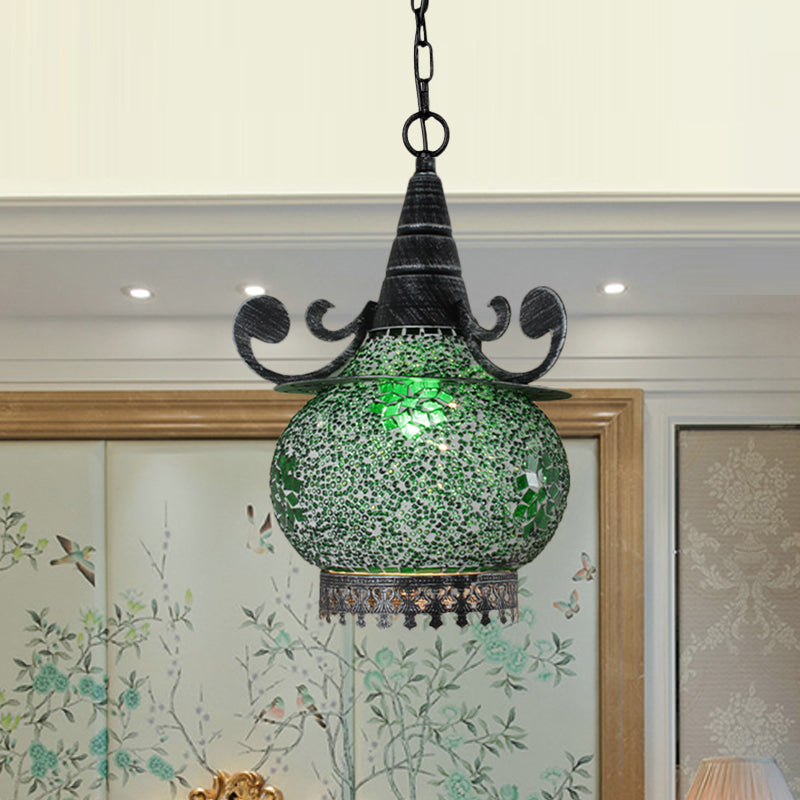 Bohemia Ball Drop Lamp 1 Head Handcrafted Stained Glass Pendant Ceiling Light in Beige/Yellow/Green Clearhalo 'Ceiling Lights' 'Pendant Lights' 'Pendants' Lighting' 361059