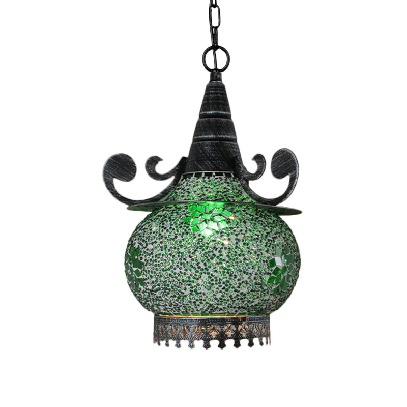 Bohemia Ball Drop Lamp 1 Head Handcrafted Stained Glass Pendant Ceiling Light in Beige/Yellow/Green Clearhalo 'Ceiling Lights' 'Pendant Lights' 'Pendants' Lighting' 361061