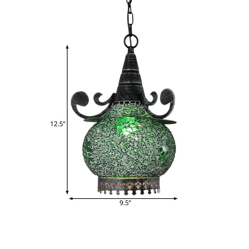 Bohemia Ball Drop Lamp 1 Head Handcrafted Stained Glass Pendant Ceiling Light in Beige/Yellow/Green Clearhalo 'Ceiling Lights' 'Pendant Lights' 'Pendants' Lighting' 361062