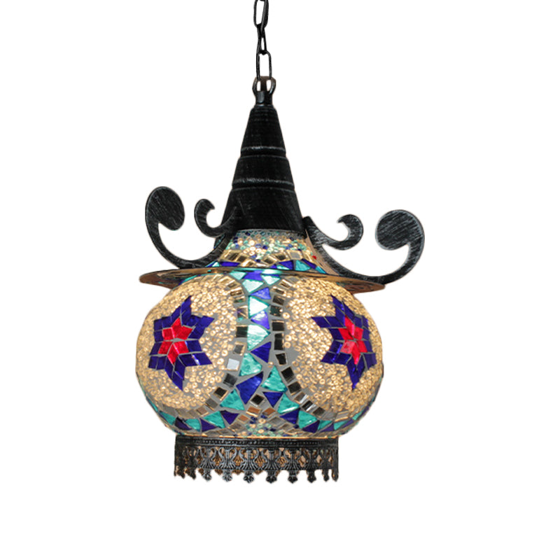 Bohemia Ball Drop Lamp 1 Head Handcrafted Stained Glass Pendant Ceiling Light in Beige/Yellow/Green Clearhalo 'Ceiling Lights' 'Pendant Lights' 'Pendants' Lighting' 361066