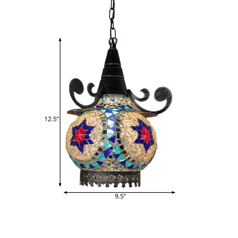 Bohemia Ball Drop Lamp 1 Head Handcrafted Stained Glass Pendant Ceiling Light in Beige/Yellow/Green Clearhalo 'Ceiling Lights' 'Pendant Lights' 'Pendants' Lighting' 361067