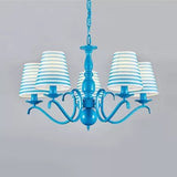 Bucket Shade Pendant Light 5 Lights Contemporary Metal Chandelier in Blue for Dining Room Clearhalo 'Ceiling Lights' 'Chandeliers' Lighting' options 36106