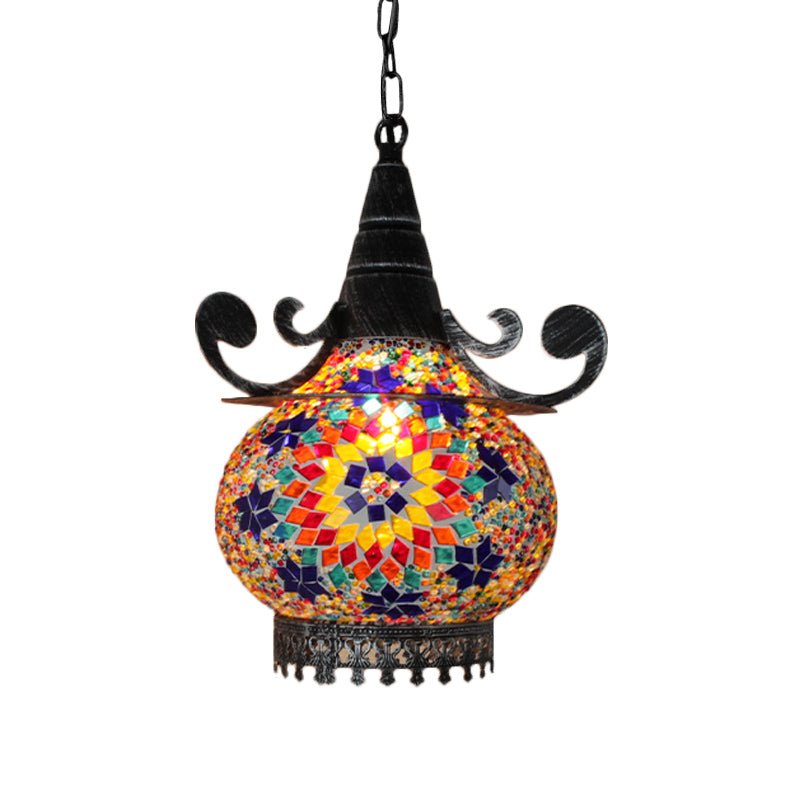 Bohemia Ball Drop Lamp 1 Head Handcrafted Stained Glass Pendant Ceiling Light in Beige/Yellow/Green Clearhalo 'Ceiling Lights' 'Pendant Lights' 'Pendants' Lighting' 361070