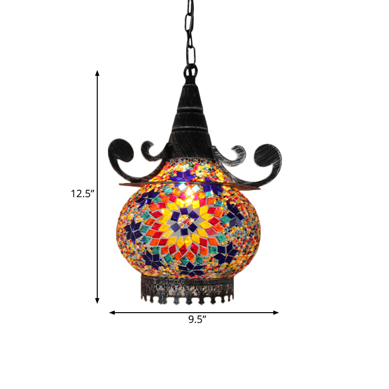 Bohemia Ball Drop Lamp 1 Head Handcrafted Stained Glass Pendant Ceiling Light in Beige/Yellow/Green Clearhalo 'Ceiling Lights' 'Pendant Lights' 'Pendants' Lighting' 361071