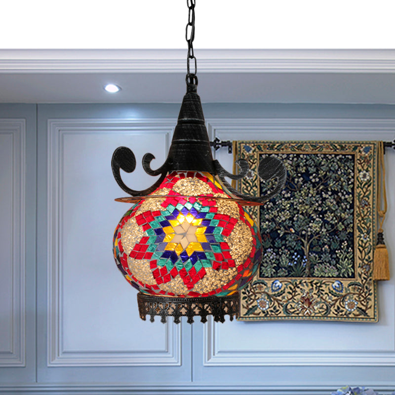 Bohemia Ball Drop Lamp 1 Head Handcrafted Stained Glass Pendant Ceiling Light in Beige/Yellow/Green Clearhalo 'Ceiling Lights' 'Pendant Lights' 'Pendants' Lighting' 361072