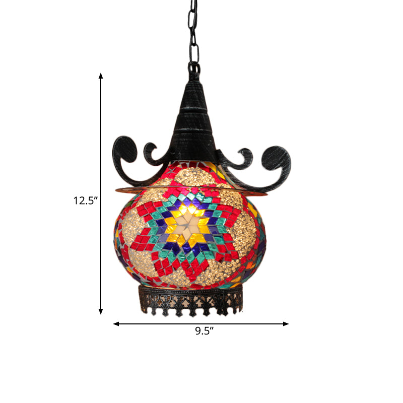 Bohemia Ball Drop Lamp 1 Head Handcrafted Stained Glass Pendant Ceiling Light in Beige/Yellow/Green Clearhalo 'Ceiling Lights' 'Pendant Lights' 'Pendants' Lighting' 361075