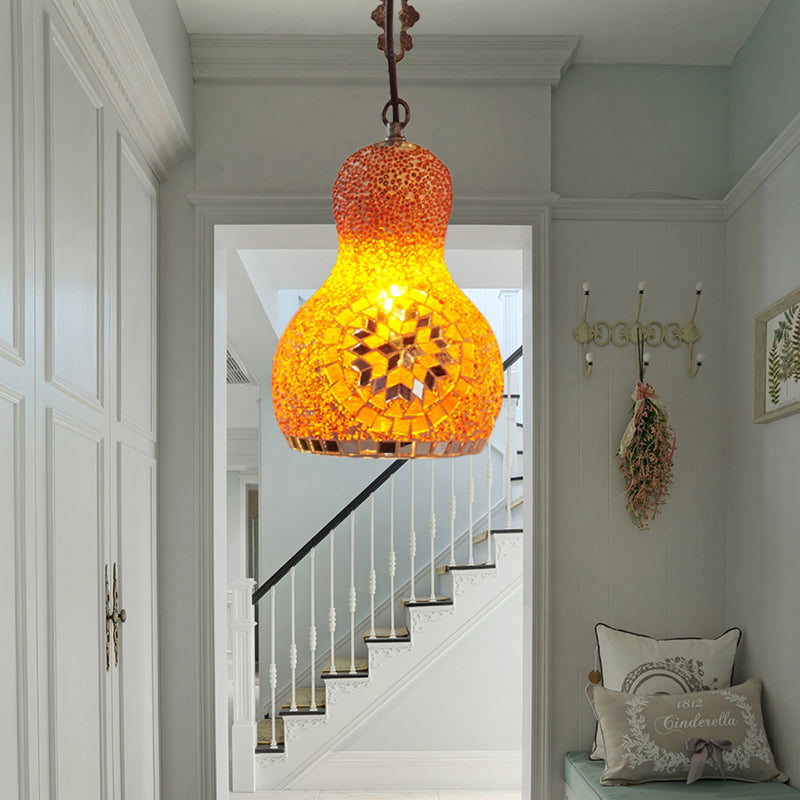 Cut Glass Gourd Hanging Light Fixture Turkish 1 Light Restaurant Ceiling Pendant in Yellow/Orange/Green Clearhalo 'Ceiling Lights' 'Pendant Lights' 'Pendants' Lighting' 361086