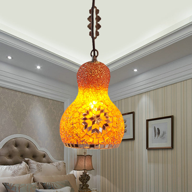 Cut Glass Gourd Hanging Light Fixture Turkish 1 Light Restaurant Ceiling Pendant in Yellow/Orange/Green Clearhalo 'Ceiling Lights' 'Pendant Lights' 'Pendants' Lighting' 361087