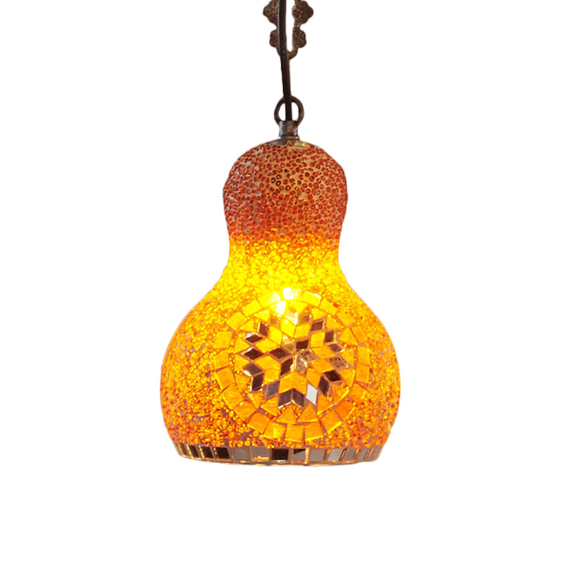 Cut Glass Gourd Hanging Light Fixture Turkish 1 Light Restaurant Ceiling Pendant in Yellow/Orange/Green Clearhalo 'Ceiling Lights' 'Pendant Lights' 'Pendants' Lighting' 361089