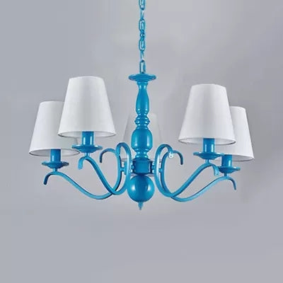 Bucket Shade Pendant Light 5 Lights Contemporary Metal Chandelier in Blue for Dining Room Clearhalo 'Ceiling Lights' 'Chandeliers' Lighting' options 36109