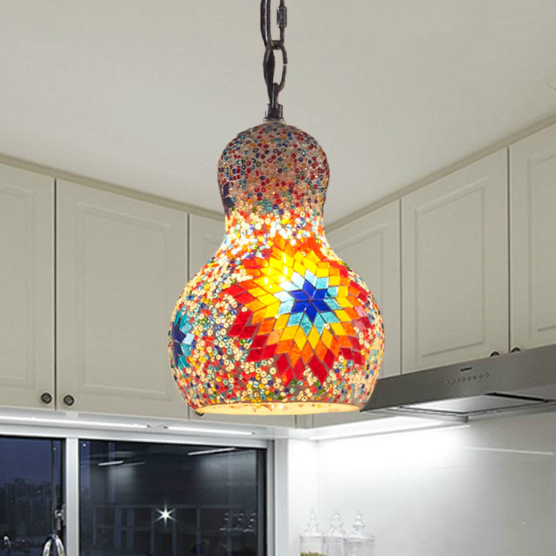 Cut Glass Gourd Hanging Light Fixture Turkish 1 Light Restaurant Ceiling Pendant in Yellow/Orange/Green Clearhalo 'Ceiling Lights' 'Pendant Lights' 'Pendants' Lighting' 361095