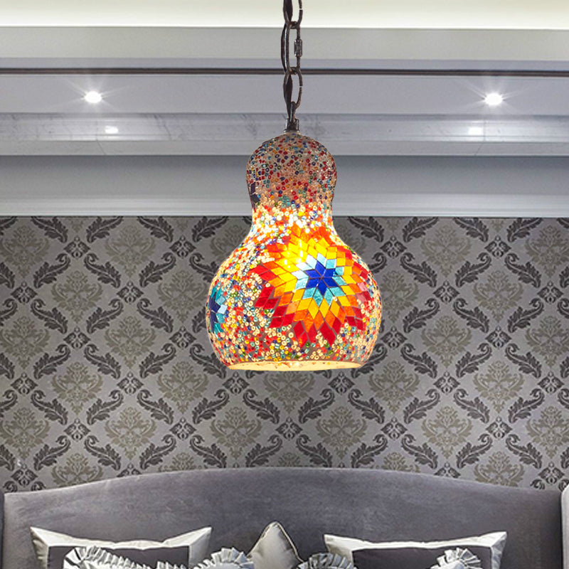 Cut Glass Gourd Hanging Light Fixture Turkish 1 Light Restaurant Ceiling Pendant in Yellow/Orange/Green Clearhalo 'Ceiling Lights' 'Pendant Lights' 'Pendants' Lighting' 361096