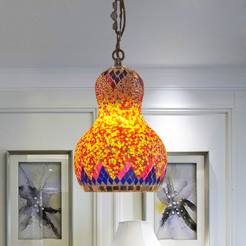 Cut Glass Gourd Hanging Light Fixture Turkish 1 Light Restaurant Ceiling Pendant in Yellow/Orange/Green Clearhalo 'Ceiling Lights' 'Pendant Lights' 'Pendants' Lighting' 361100