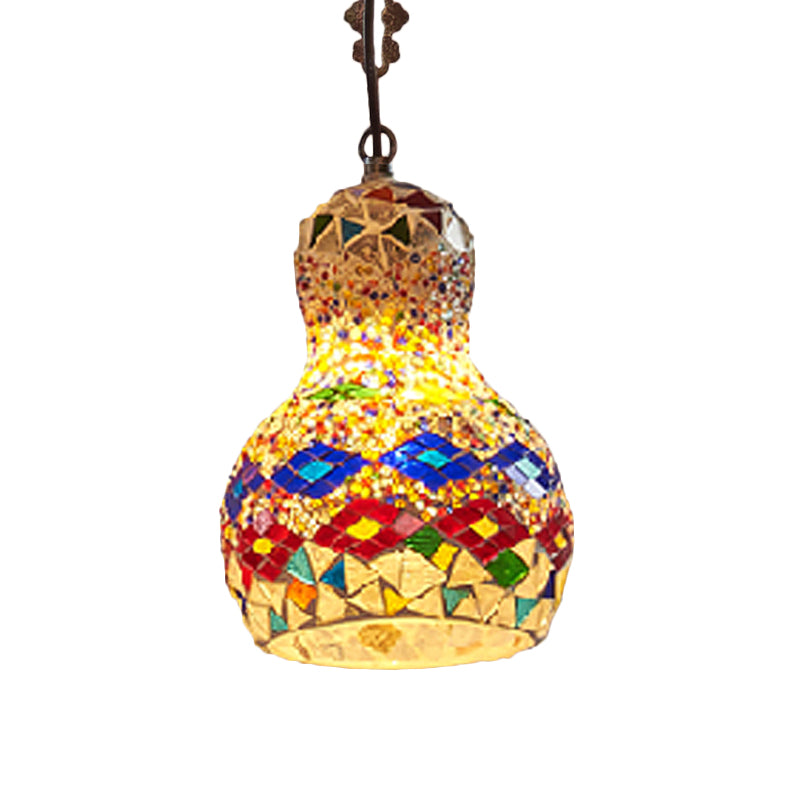 Cut Glass Gourd Hanging Light Fixture Turkish 1 Light Restaurant Ceiling Pendant in Yellow/Orange/Green Red-Blue Clearhalo 'Ceiling Lights' 'Pendant Lights' 'Pendants' Lighting' 361105_b202370c-4fec-4110-bcdd-be93daf450d1