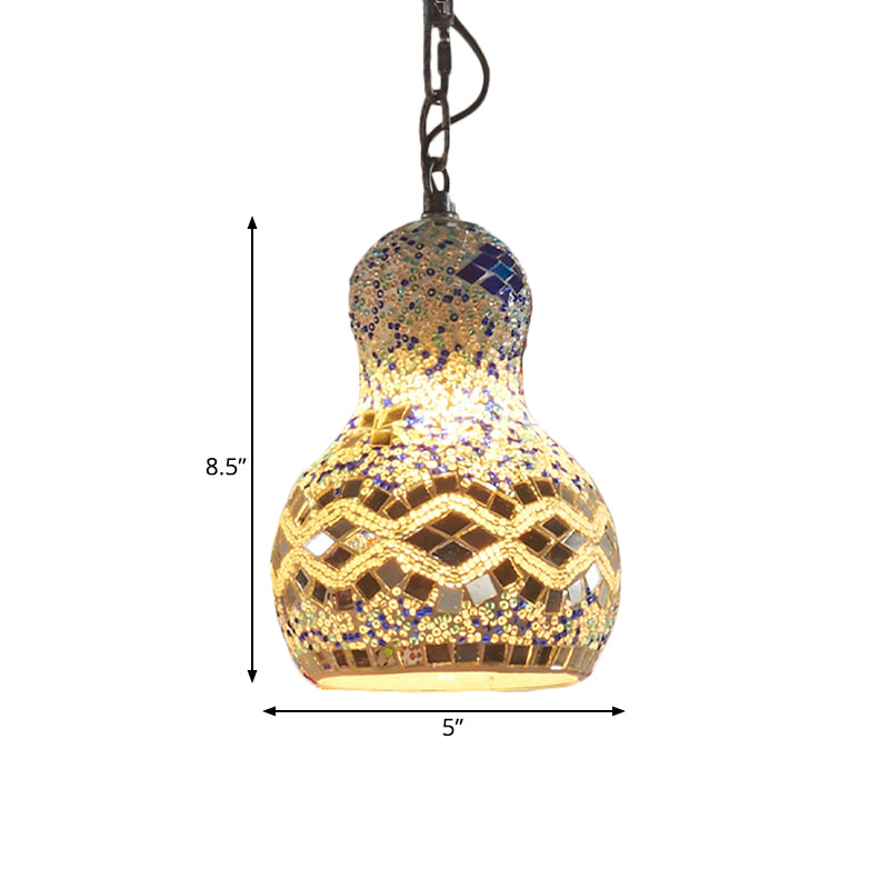 Cut Glass Gourd Hanging Light Fixture Turkish 1 Light Restaurant Ceiling Pendant in Yellow/Orange/Green Clearhalo 'Ceiling Lights' 'Pendant Lights' 'Pendants' Lighting' 361109