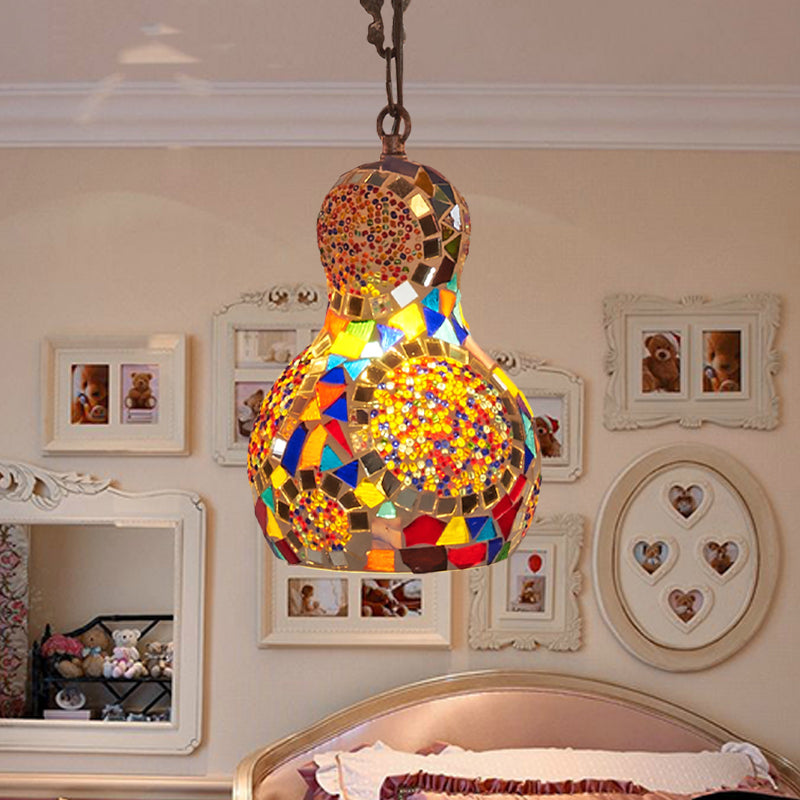 Cut Glass Gourd Hanging Light Fixture Turkish 1 Light Restaurant Ceiling Pendant in Yellow/Orange/Green Clearhalo 'Ceiling Lights' 'Pendant Lights' 'Pendants' Lighting' 361110