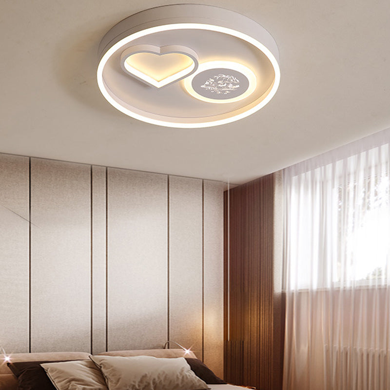 White/Brown Round Flush Lighting Modern Metal Led Indoor Ceiling Flush Light in Warm/White for Living Room White Clearhalo 'Ceiling Lights' 'Close To Ceiling Lights' 'Close to ceiling' 'Flush mount' Lighting' 361119