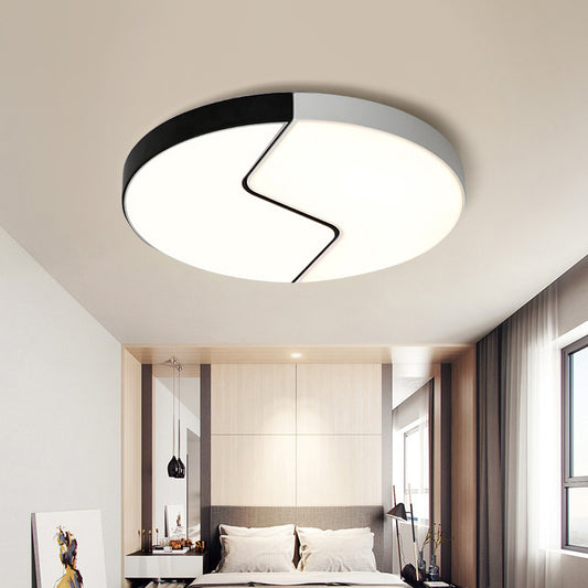 Black and White Round Flushmount Metal 2 Lights 19.5" W Led Modern Close to Ceiling Light in Warm/White Light Clearhalo 'Ceiling Lights' 'Close To Ceiling Lights' 'Close to ceiling' 'Flush mount' Lighting' 361154