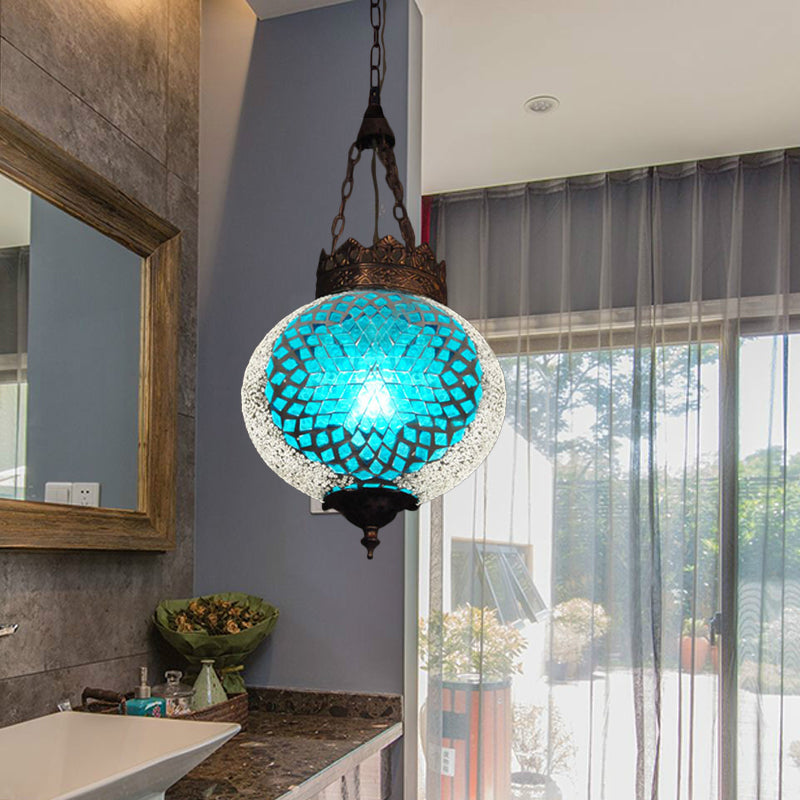 Turkish Globe Hanging Pendant 1 Head Handcrafted Art Glass Suspended Lighting Fixture in Blue/Orange Red Blue Clearhalo 'Ceiling Lights' 'Pendant Lights' 'Pendants' Lighting' 361158_9f3ff733-c6bb-4a6f-8d36-6285bf2d8839