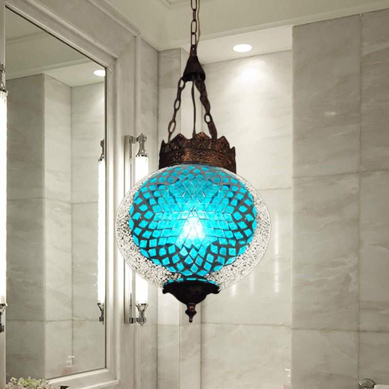 Turkish Globe Hanging Pendant 1 Head Handcrafted Art Glass Suspended Lighting Fixture in Blue/Orange Red Clearhalo 'Ceiling Lights' 'Pendant Lights' 'Pendants' Lighting' 361159