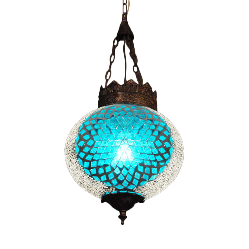 Turkish Globe Hanging Pendant 1 Head Handcrafted Art Glass Suspended Lighting Fixture in Blue/Orange Red Clearhalo 'Ceiling Lights' 'Pendant Lights' 'Pendants' Lighting' 361161