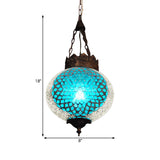 Turkish Globe Hanging Pendant 1 Head Handcrafted Art Glass Suspended Lighting Fixture in Blue/Orange Red Clearhalo 'Ceiling Lights' 'Pendant Lights' 'Pendants' Lighting' 361162