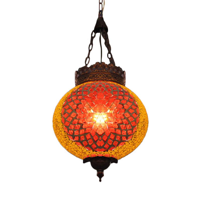 Turkish Globe Hanging Pendant 1 Head Handcrafted Art Glass Suspended Lighting Fixture in Blue/Orange Red Clearhalo 'Ceiling Lights' 'Pendant Lights' 'Pendants' Lighting' 361166