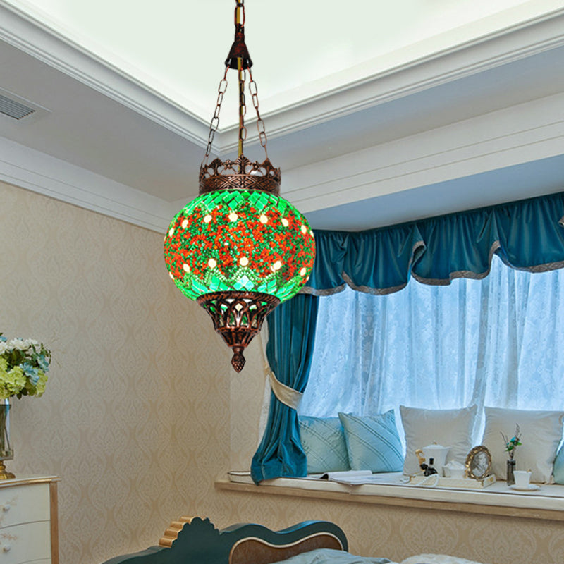 Cut Glass Sphere Ceiling Lamp Decorative 1 Head Living Room Suspension Pendant Light in Green Green Clearhalo 'Ceiling Lights' 'Pendant Lights' 'Pendants' Lighting' 361173_5c43ed59-dee1-45d5-8cf3-94426814d5a3