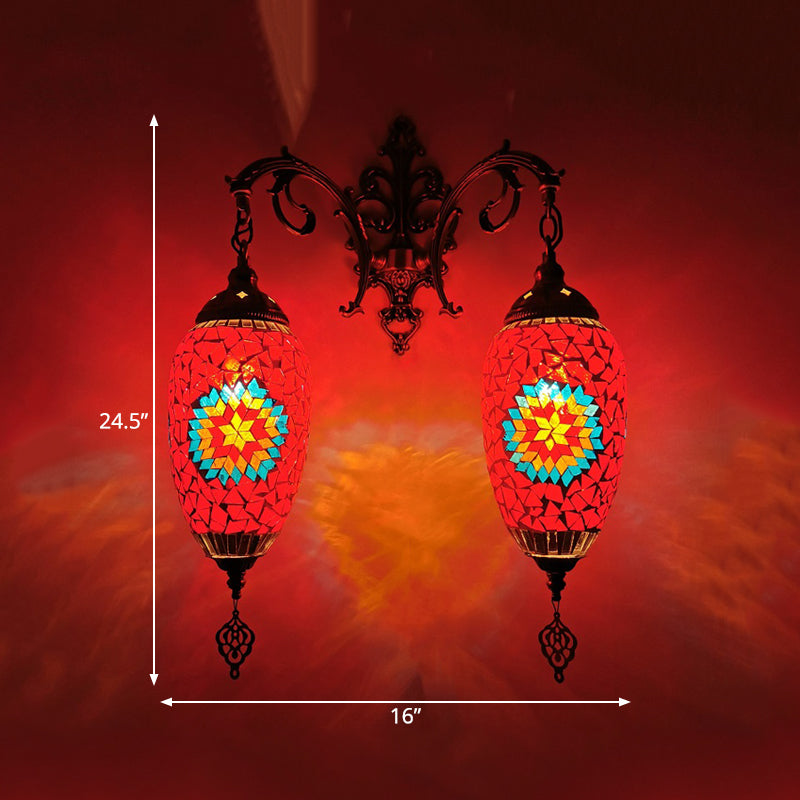 Droplet Stained Glass Wall Lighting Mediterranean 2 Heads Bar Wall Mount Lamp in Red/Orange/Green Clearhalo 'Wall Lamps & Sconces' 'Wall Lights' Lighting' 361214