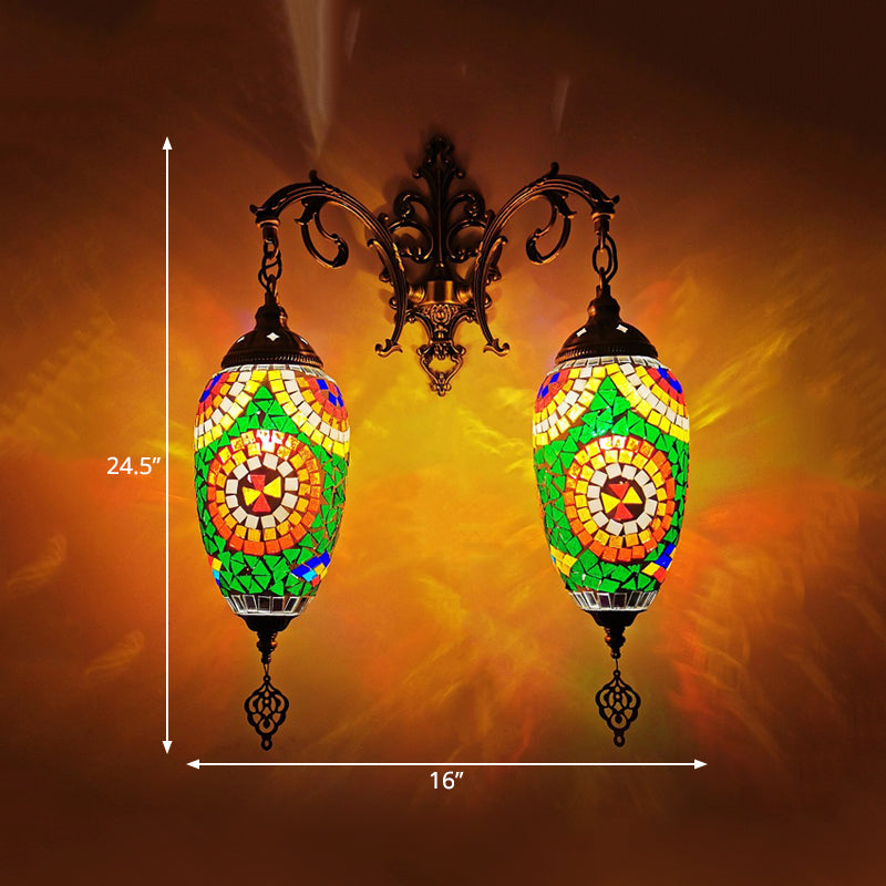 Droplet Stained Glass Wall Lighting Mediterranean 2 Heads Bar Wall Mount Lamp in Red/Orange/Green Clearhalo 'Wall Lamps & Sconces' 'Wall Lights' Lighting' 361218