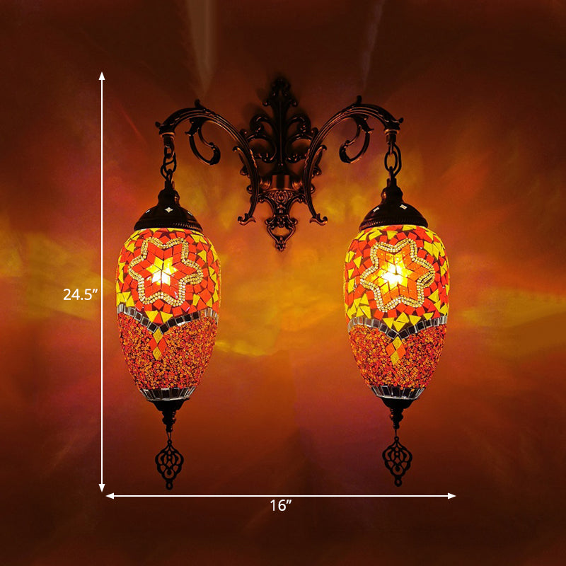 Droplet Stained Glass Wall Lighting Mediterranean 2 Heads Bar Wall Mount Lamp in Red/Orange/Green Clearhalo 'Wall Lamps & Sconces' 'Wall Lights' Lighting' 361220