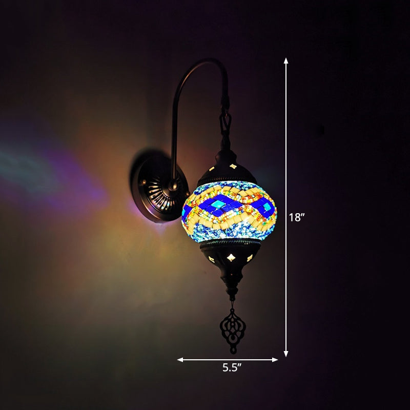 Orb Restaurant Wall Sconce Light Traditionalism Stained Glass 1 Head Yellow/Gold/Lake Blue Wall Lighting Fixture Clearhalo 'Wall Lamps & Sconces' 'Wall Lights' Lighting' 361226