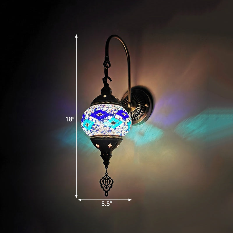 Orb Restaurant Wall Sconce Light Traditionalism Stained Glass 1 Head Yellow/Gold/Lake Blue Wall Lighting Fixture Clearhalo 'Wall Lamps & Sconces' 'Wall Lights' Lighting' 361228