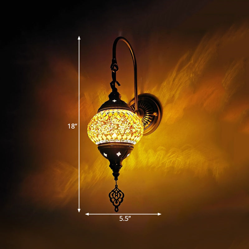 Orb Restaurant Wall Sconce Light Traditionalism Stained Glass 1 Head Yellow/Gold/Lake Blue Wall Lighting Fixture Clearhalo 'Wall Lamps & Sconces' 'Wall Lights' Lighting' 361234